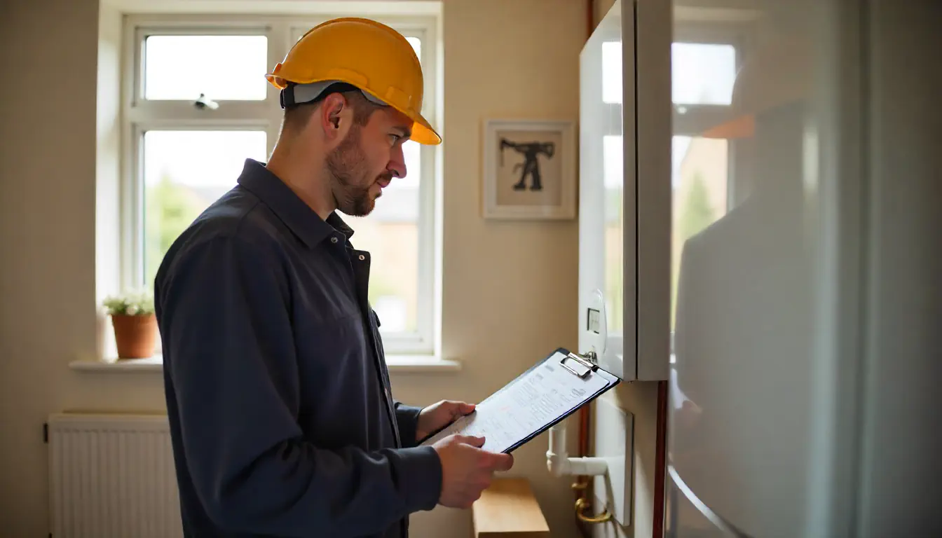 Gas Safe engineer inspecting boiler in Stoke-on-Trent rental home