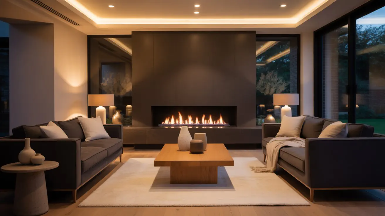 Safe gas fire installation in a cosy UK living room with warm flames and modern decor