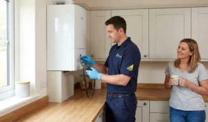Gas Safe engineer carrying out boiler servicing to improve home safety in the UK