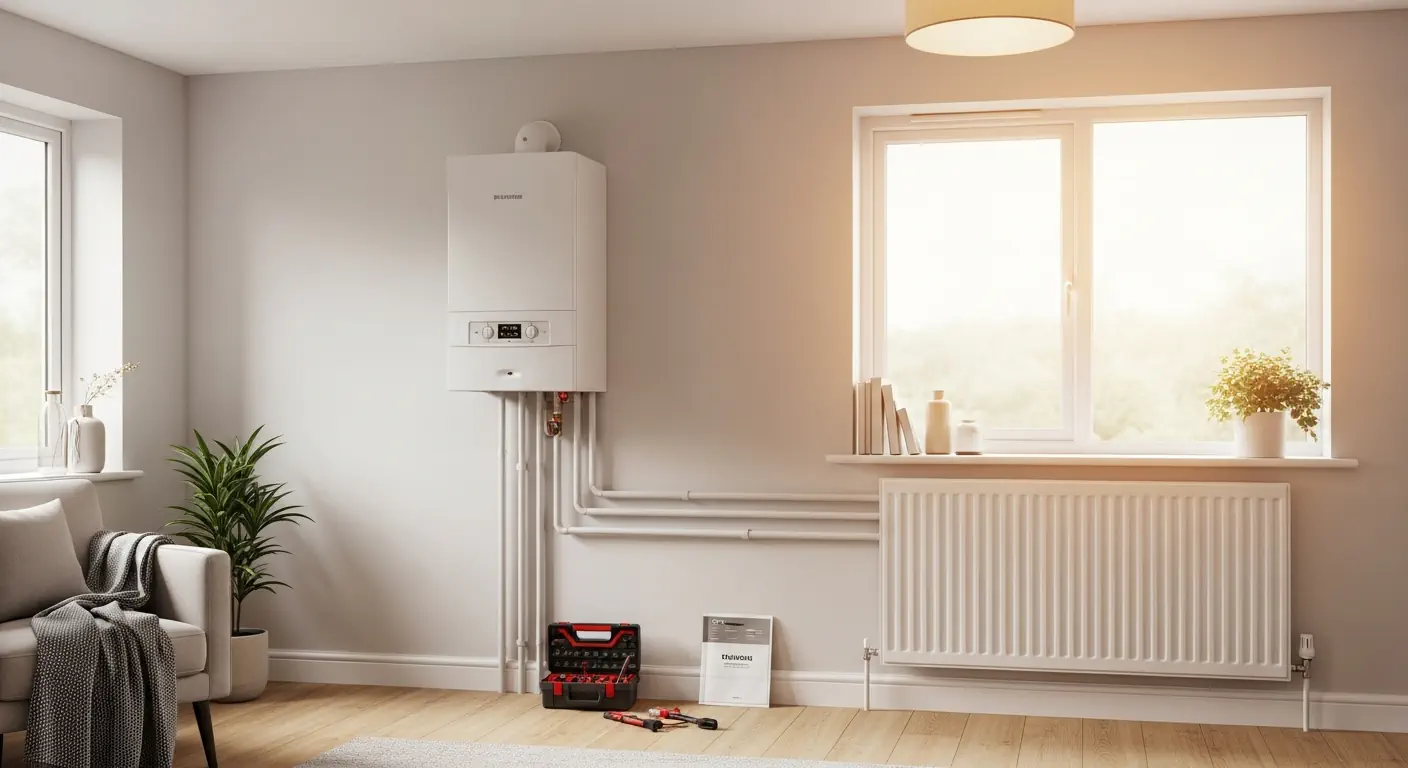 Modern UK home with gas boiler and radiators, ready for maintenance or repair