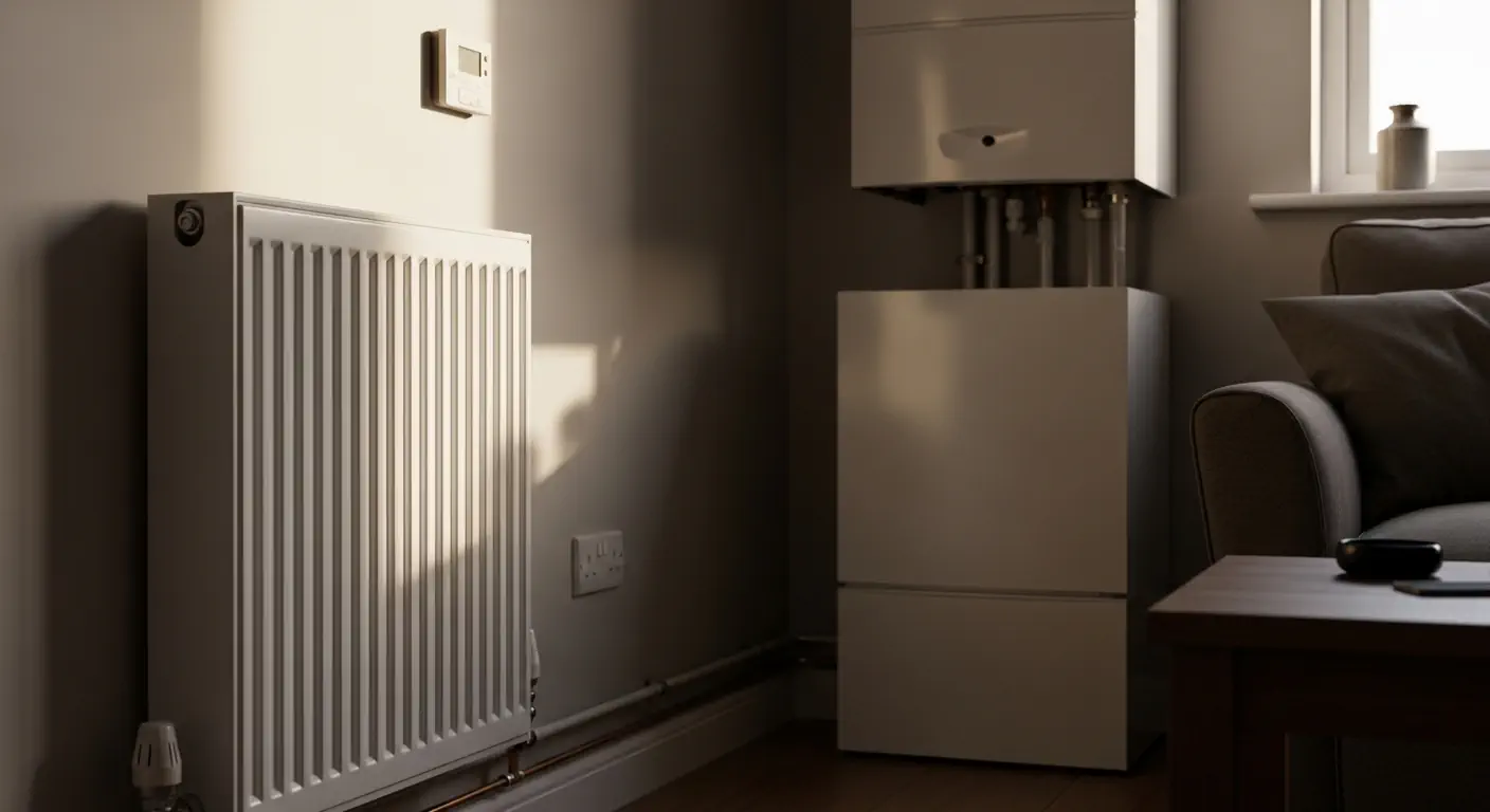 Warm Stoke-On-Trent home with radiator and boiler in winter