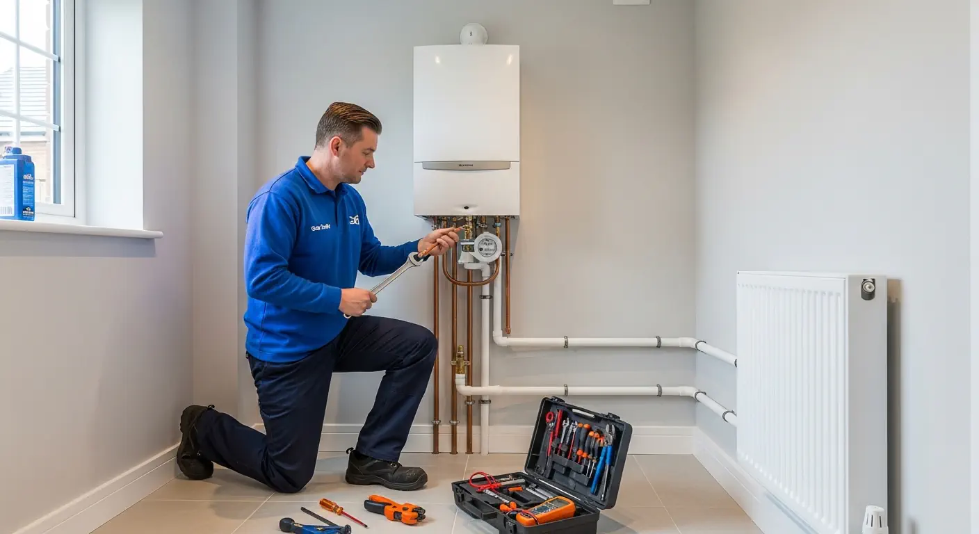 Gas Safe engineer installing boiler in a Stoke-on-Trent home