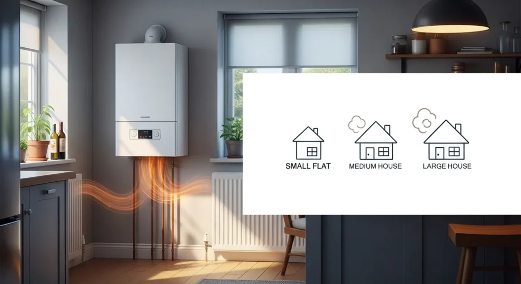 UK home boiler installation showing heating system and radiators in a modern house interior.